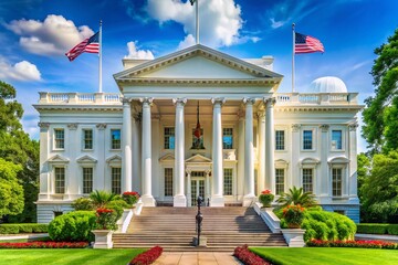 Obraz premium Majestic recently restored iconic government building with gleaming white stone facade, ornate columns, and grand