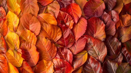 Fototapeta premium A vibrant collection of autumn leaves in hues of red, orange, and yellow, capturing the essence of the fall season.