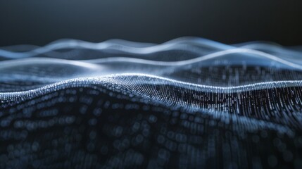 A mesmerizing digital landscape showcasing waves of binary code flowing in serene undulations, casting a futuristic and tech-savvy atmosphere.