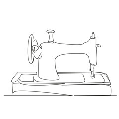 One continuous single drawing line art flat doodle sewing, craft, equipment, fashion, machine, clothes, sew, spool, tailor, design. Isolated image hand draw contour on a white background