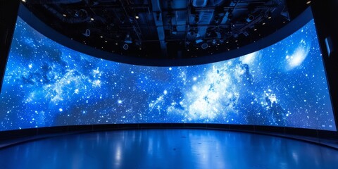 A breathtaking cosmic display showcasing vibrant starfields and galaxies in a high-tech dome setting, designed for immersive stargazing experiences