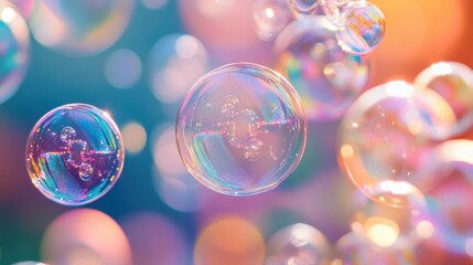 Colorful Bubbles Floating in Soft Light Background