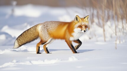 Fototapeta premium Red Fox Stalking Prey in Snowy Wilderness