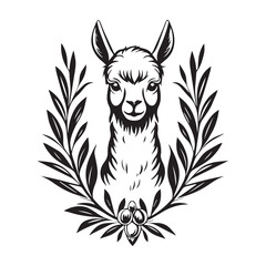 cute lamb sheep baby floral round frame beautiful clean with leaves logo vector line art for business purpose black and white vector isolated line art