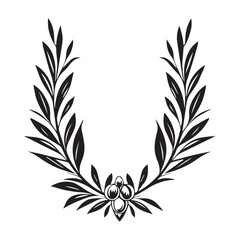 floral round frame beautiful clean with leaves black and seed isolated on white logo vector printable pattern