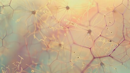 An intricate representation of neurons interconnected with delicate branches, depicted in a soft pastel palette, embodying the beauty and complexity of the human brain.