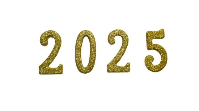 Golden candles in the shape of numbers 2025 isolated on a transparent background. New Year's numbers, New Year, Christmas