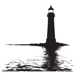 lighthouse on stone in sea silhouette vector  simple logo black and white isolated icon vector stamp style tattoo printable format
