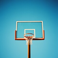 Naklejka premium Embracing Simplicity: Basketball Hoop Silhouetted against Clear Sky in Pure Joy of the Game