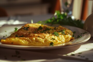 Golden fluffy omelette with fresh herbs for a simple and healthy breakfast






