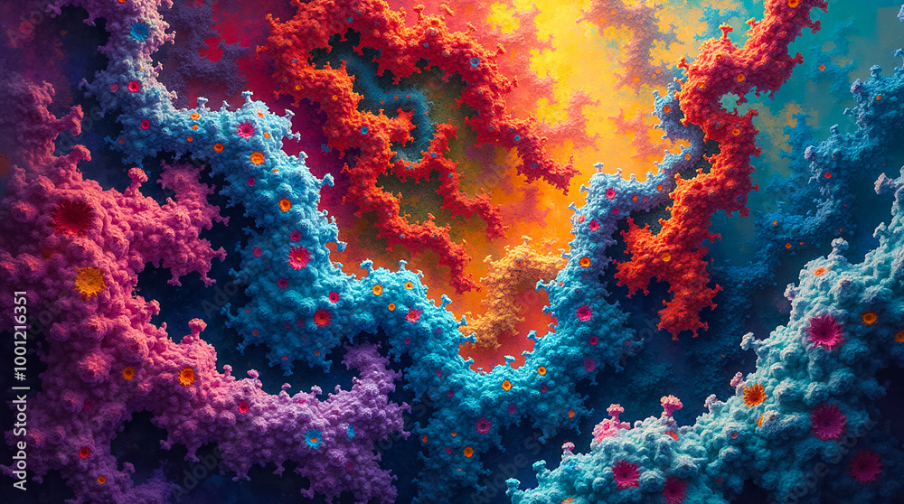 Poster colorful fractal patterns display swirling shapes and intricate geometry, creating a mesmerizing abs