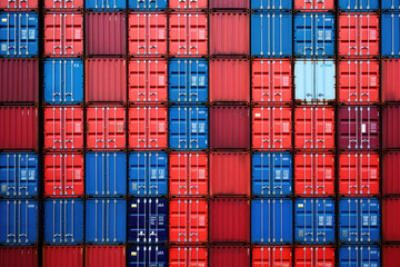 Fototapeta premium generated illustration blue and red cargo containers in port