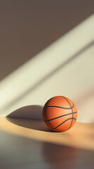 Basketball resting on the court