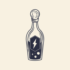 Energy potion, elixir. Magic potion, Elixir icon. Vintage doodle style. Vector illustration