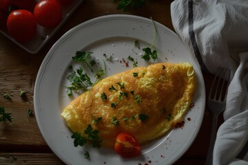 Golden fluffy omelette with fresh herbs for a simple and healthy breakfast






