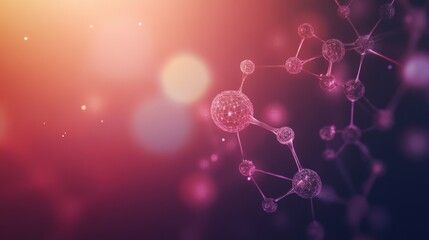 The visual showcases a vibrant backdrop filled with abstract representations of molecules and chemical structures, highlighting scientific themes