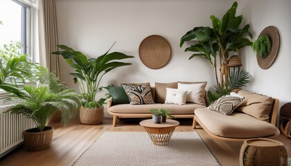 Cozy living area with green plants enhancing the home environment