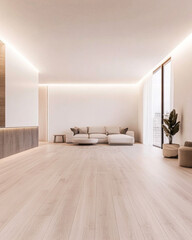 Fototapeta premium Modern minimalist living room with natural light and elegant furniture in a spacious apartment