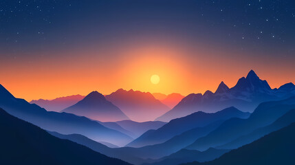 Fototapeta premium Mountain sunrise under the starry sky