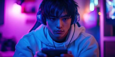 Esports Gamer Playing Video Games Online with Smartphone