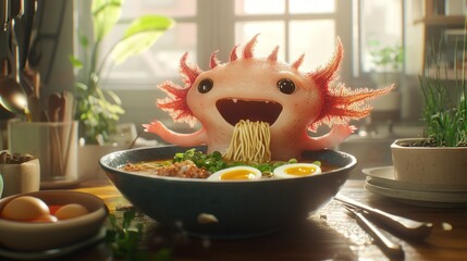 Whimsical Creature with Noodles