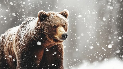 Obraz premium Brown Bear Standing in Snowy Landscape