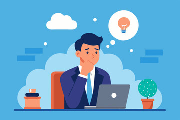 Think big, ambition to success, dream big to change the world or contemplation to get solution to solve big problem, imagination or creativity concept, smart businessman thinking with big bubble .