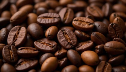 Naklejka premium Close-up of coffee beans, textured background