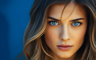 Naklejka premium Close-up Portrait of attractive young blonde woman. Beauty portrait.