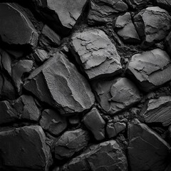 Monochrome rocky texture close-up, resembling ancient concrete, for dark-themed designs