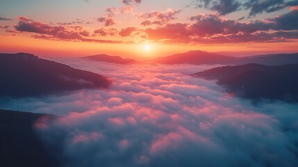 Serene Aerial View of Mountains at Sunrise