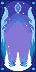 A whimsical winter scene featuring a frosty sky, snow-covered trees, and a glimmering star. Perfect for adding a touch of magic and wonder to your holiday designs.