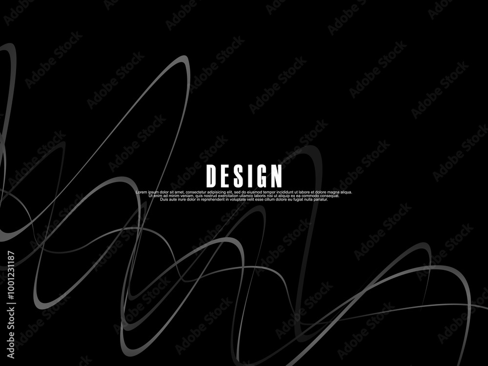 Fototapete black background with gray gradient ribbon pattern. black background with modern graffiti pattern.