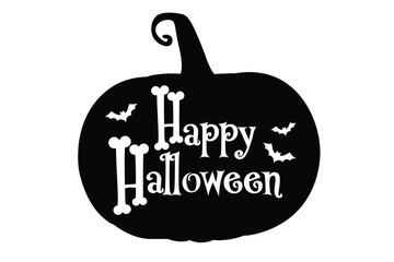 Creative Happy Halloween calligraphy greeting card. Decorative lettering with pumpkins, bats. Vector illustration. Vector lettering. 