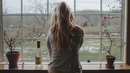 drunk woman. Alcohol addiction, depression and loneliness in women