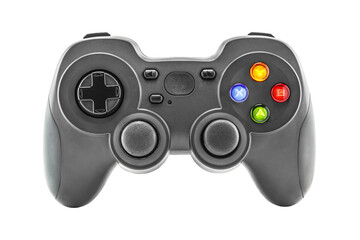 Black game controller isolated on a white background © natrot