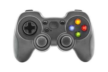 Black game controller isolated on a white background