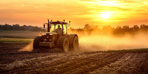 Fototapeta premium A tractor is driving through a field of dirt