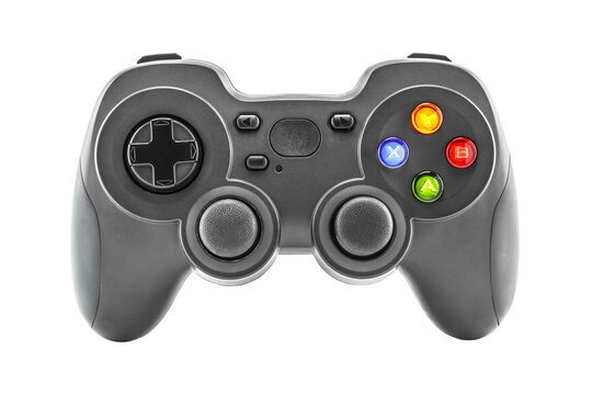 Black game controller isolated on a white background