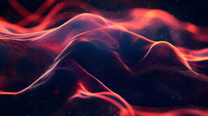Fototapeta premium The image is a computer-generated wave with a red and blue color scheme. The wave is depicted as a series of peaks and valleys, with the red and blue colors blending together to create a dynamic