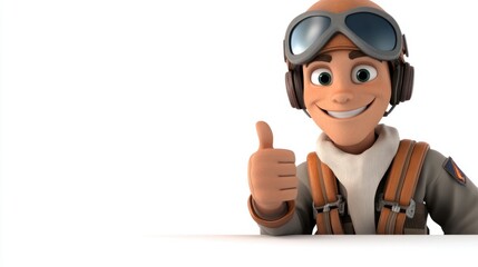 Cartoon pilot giving a thumbs-up, ready to fly, isolated on a clean white background.