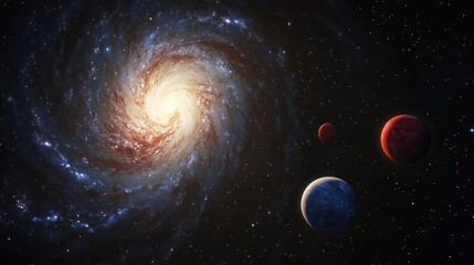Obraz premium Spiral Galaxy with Planets