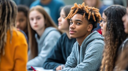 Obraz premium Diverse Group of High School Students Engaging Together