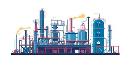 Obraz premium A large industrial plant with many tanks and pipes. The image is in black and white and has a very industrial feel to it