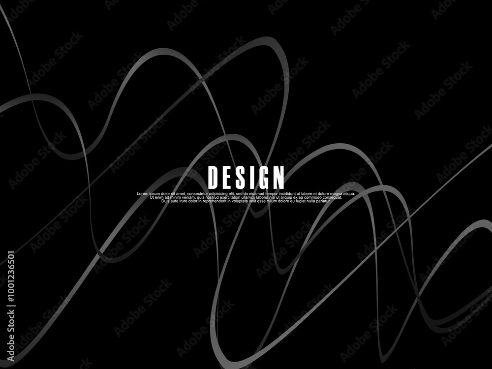 Fototapete black background with gray gradient ribbon pattern. black background with modern graffiti pattern.