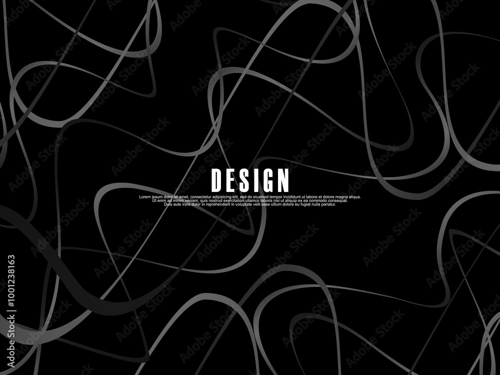 Fototapete black background with gray gradient ribbon pattern. black background with modern graffiti pattern.