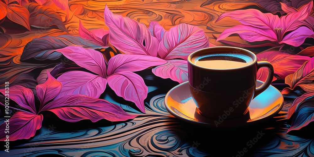 Poster cup of coffee with flowers