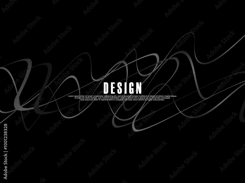 Fototapete black background with gray gradient ribbon pattern. black background with modern graffiti pattern.