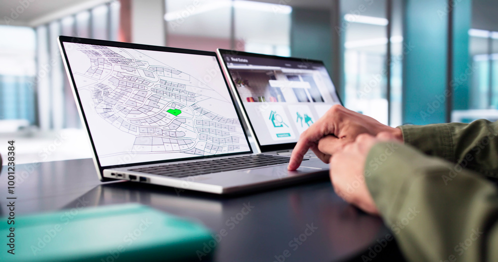 Poster Developer Looking At Land Plot Map
