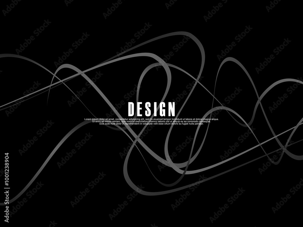 Fototapete black background with gray gradient ribbon pattern. black background with modern graffiti pattern.